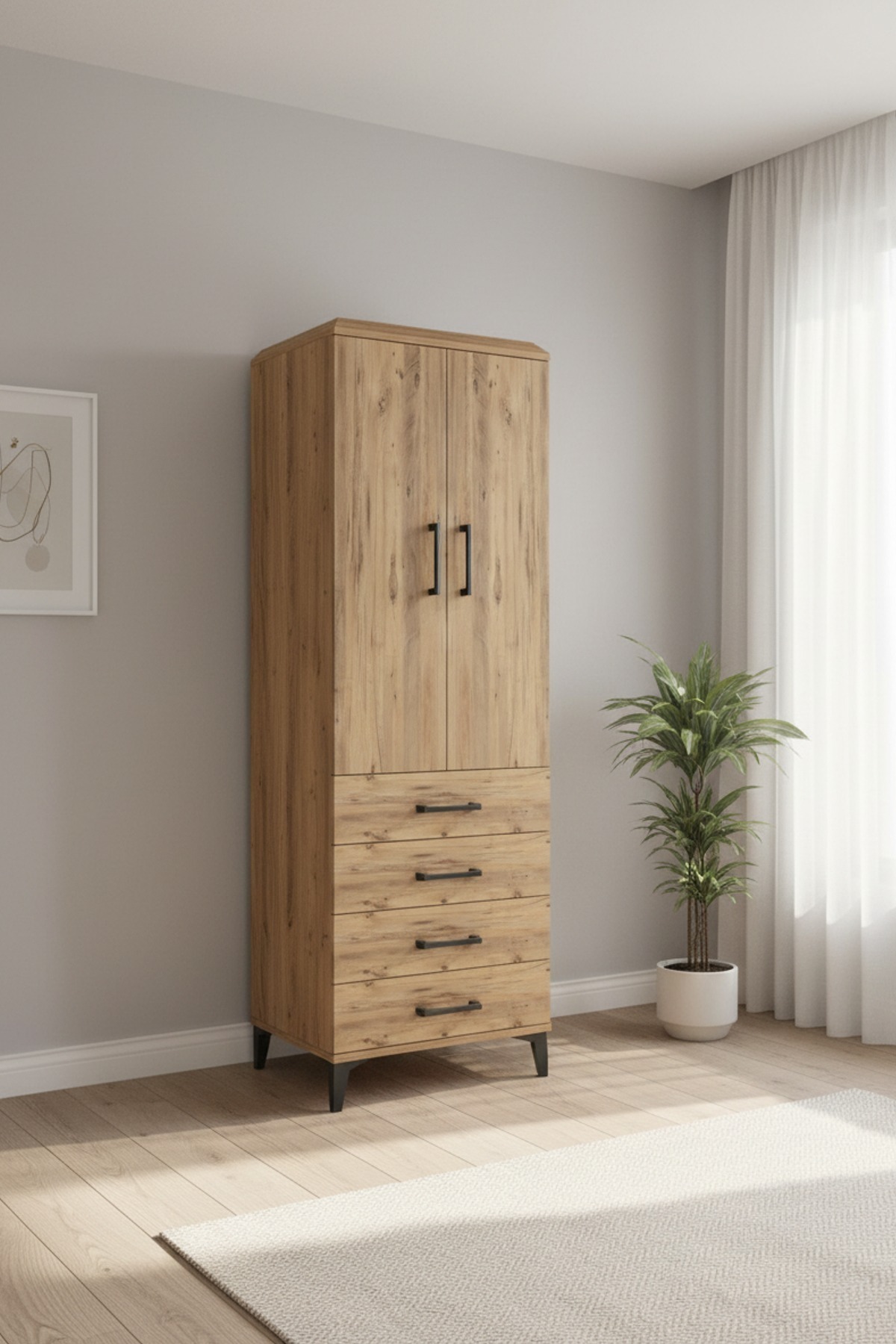 Arges Cabinet 3 Shelves 4 Drawers 2 Lids 60x30x182 Pine-Pine