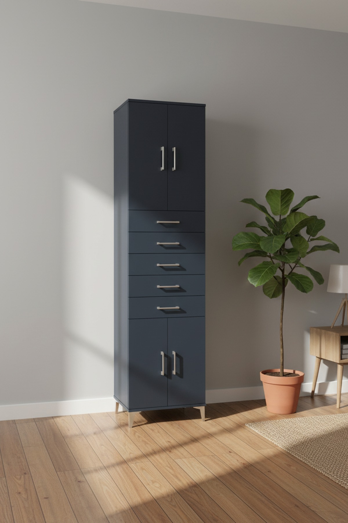 Dienni Hyperion Dolap 3 Raflı 5 Çekmeceli 4 Kapaklı 60x44x243