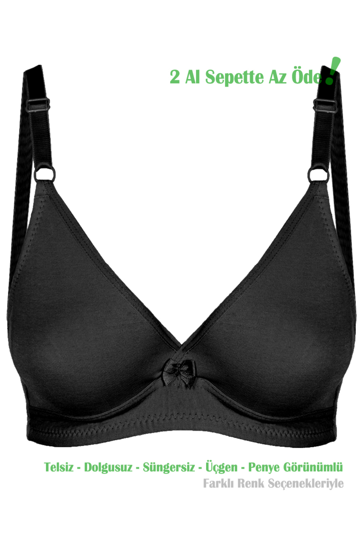 Women's Black Basic Triangle Combed Cotton Bra