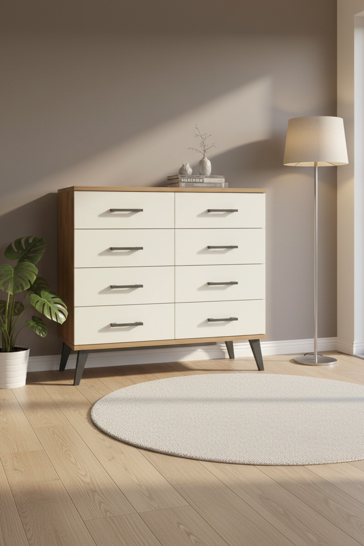 Arges Dresser 88x30x80 Pine-Pine/Moonstone with 8 Drawers