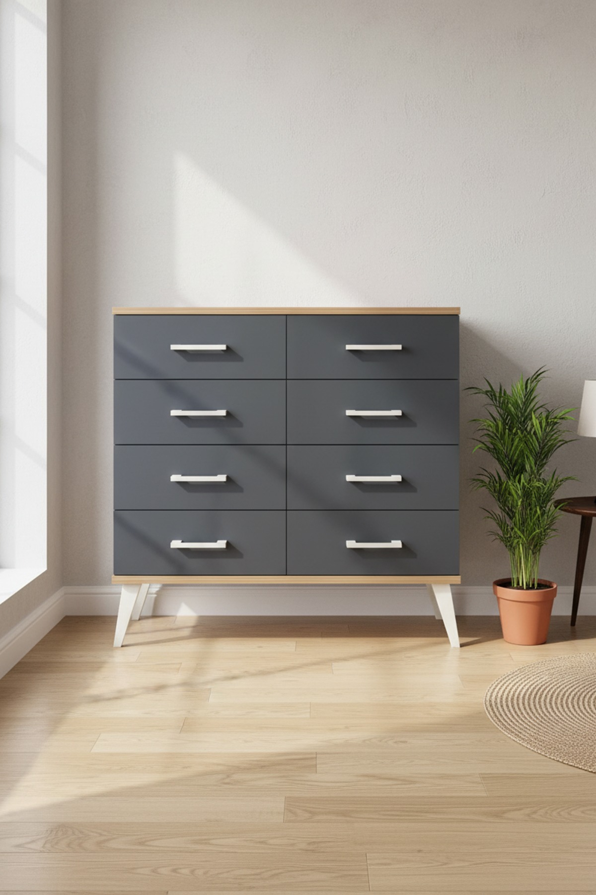 Arges Dresser 88x30x80 Anthracite with 8 Drawers -Pine/Anthracite