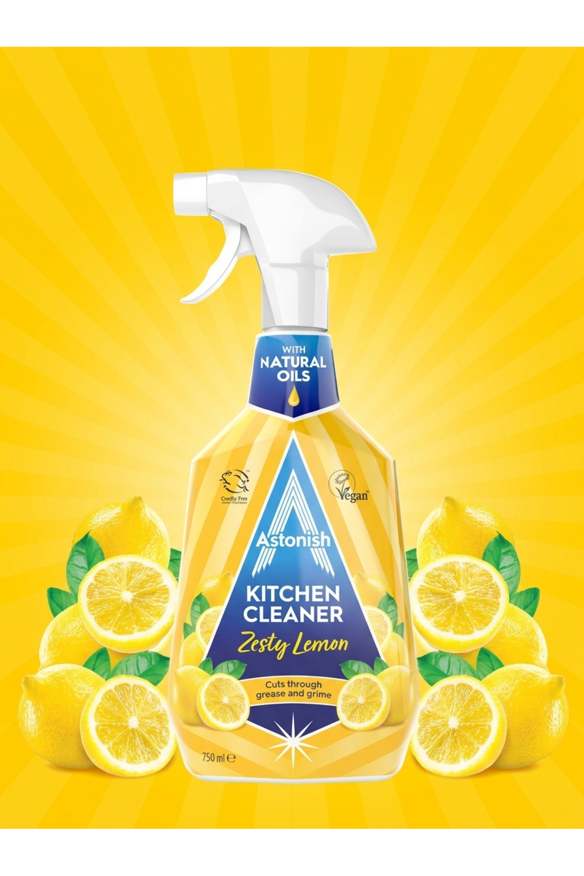 Astonish Vegan Mutfak Temizleyici Zesty Limon 750 ml - Yağ Çözücü Sprey, Taze Limon Ferahlığı
