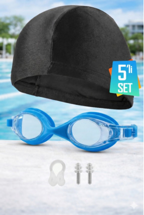 EvRossa 5’li Yüzme Seti – Gözlük + Bone + Kulak & Burun Tıkacı