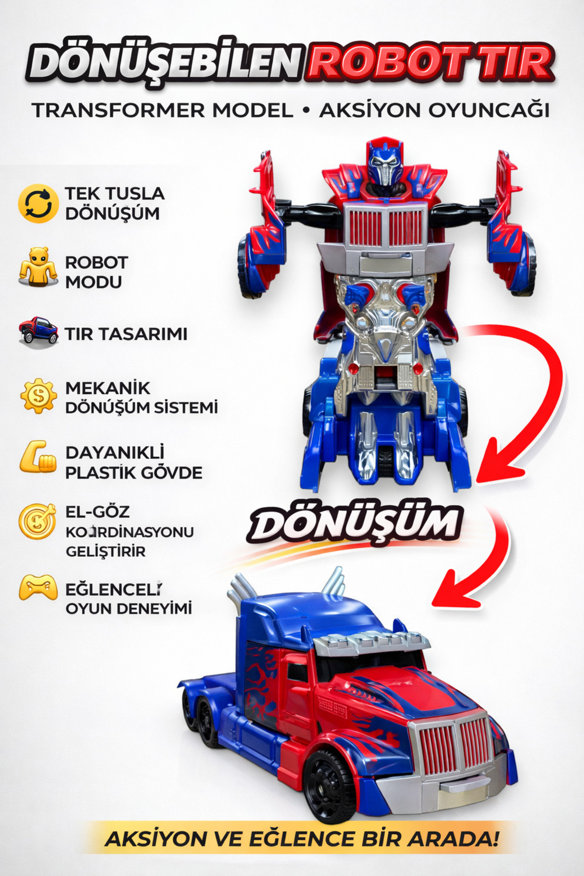 YILDIRIM OYUNCAK Transformers Tıra Dönüşen Çek Bırak Robot Oyuncak Araba fotoğrafı 2 (önizleme)