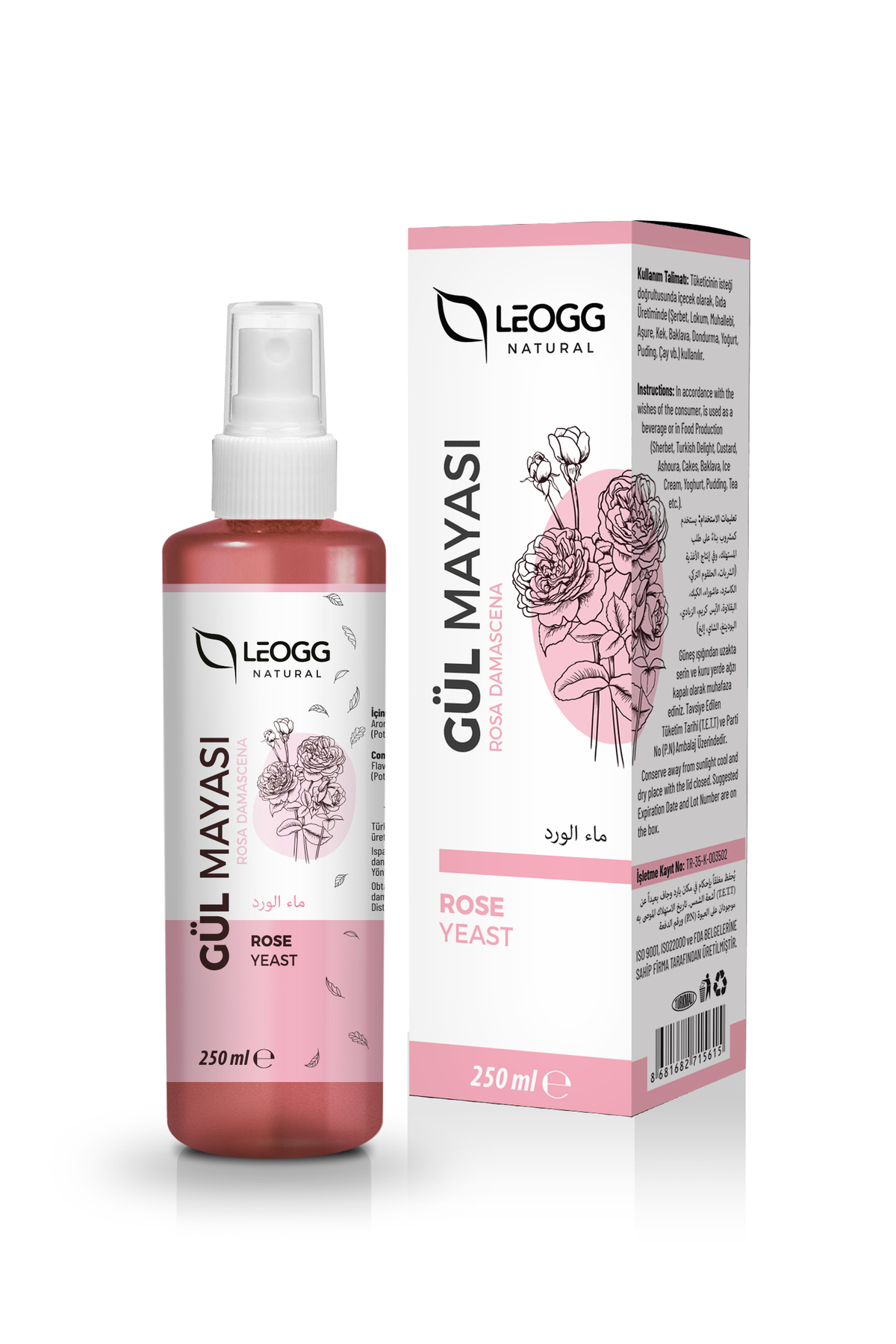تونر پاک کننده، روشن کننده و سفت کننده منافذ پوست با گلاب - مخمر ۲۵۰ میلی لیتر — Leogg Natural Rose Yeast — تصویر 3 از 7