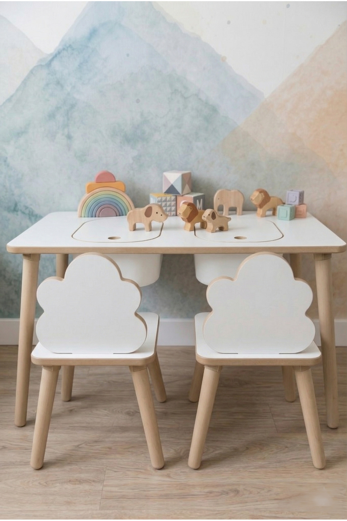 POFİTTO Montessori Çocuk Masası-oyun Masası-aktivite Masası-etkinlik Masası Takımı 2 Bulut Sandalye fotoğrafı 5 (önizleme)