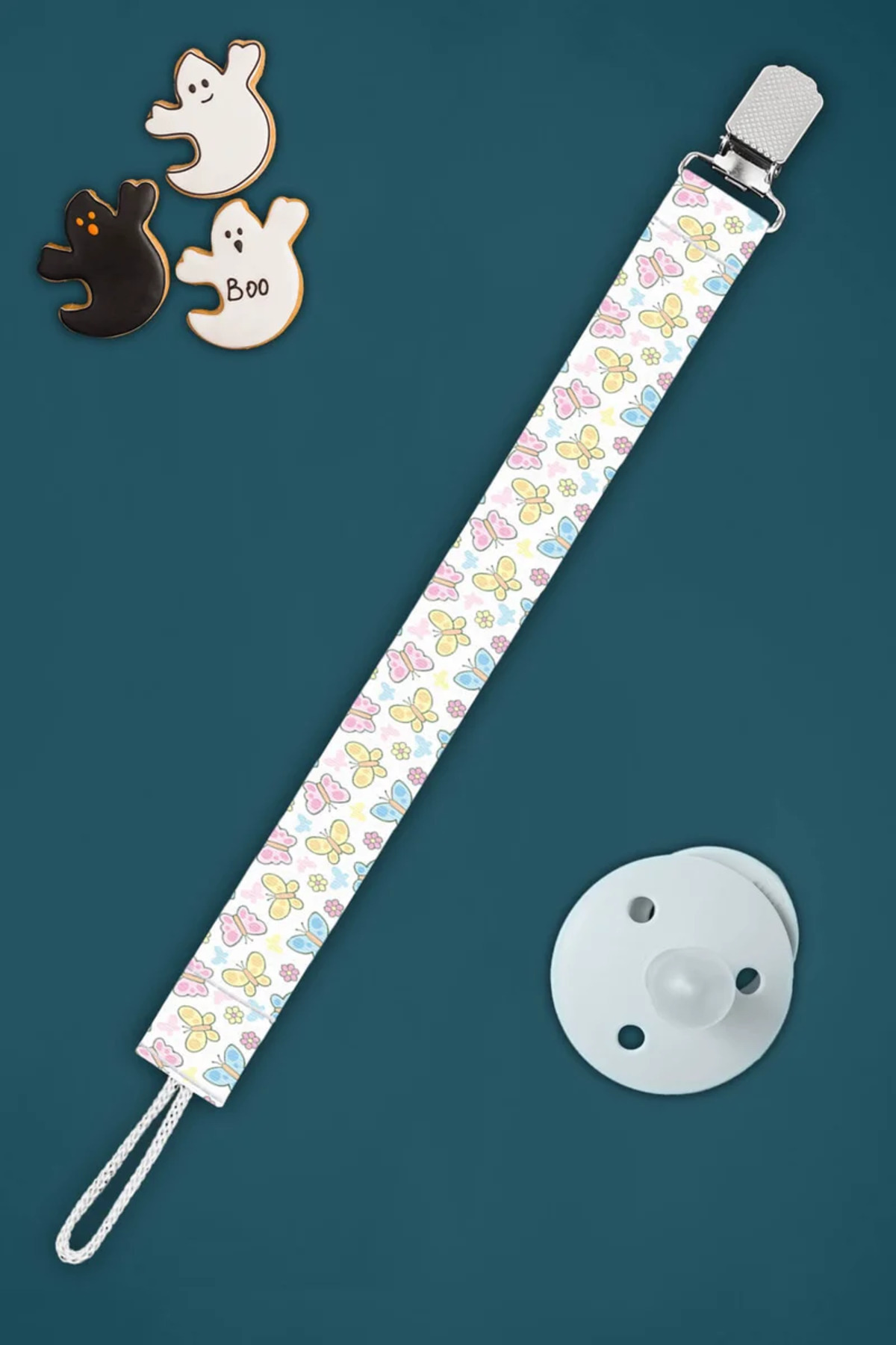 Apptakı Kelebek Desenli Bebek Emzik Askısı Emzik Zinciri Emzik Tutacağı Emzirme Aksesuarı - EMZ0043 fotoğrafı 2 (önizleme)