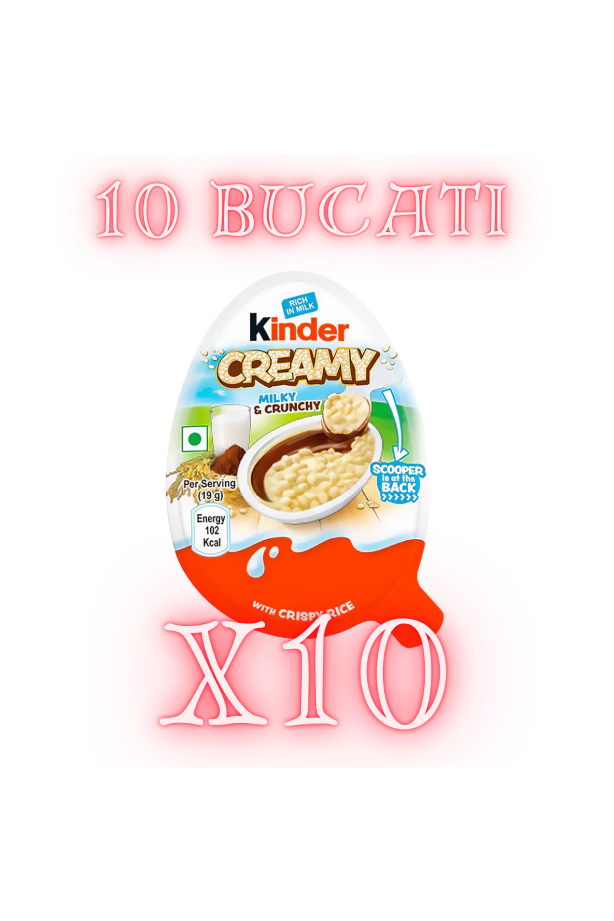 Kinder Cremos, Lăptos, Crocant 19 g, Cremă de Ciocolată Crocantă x10