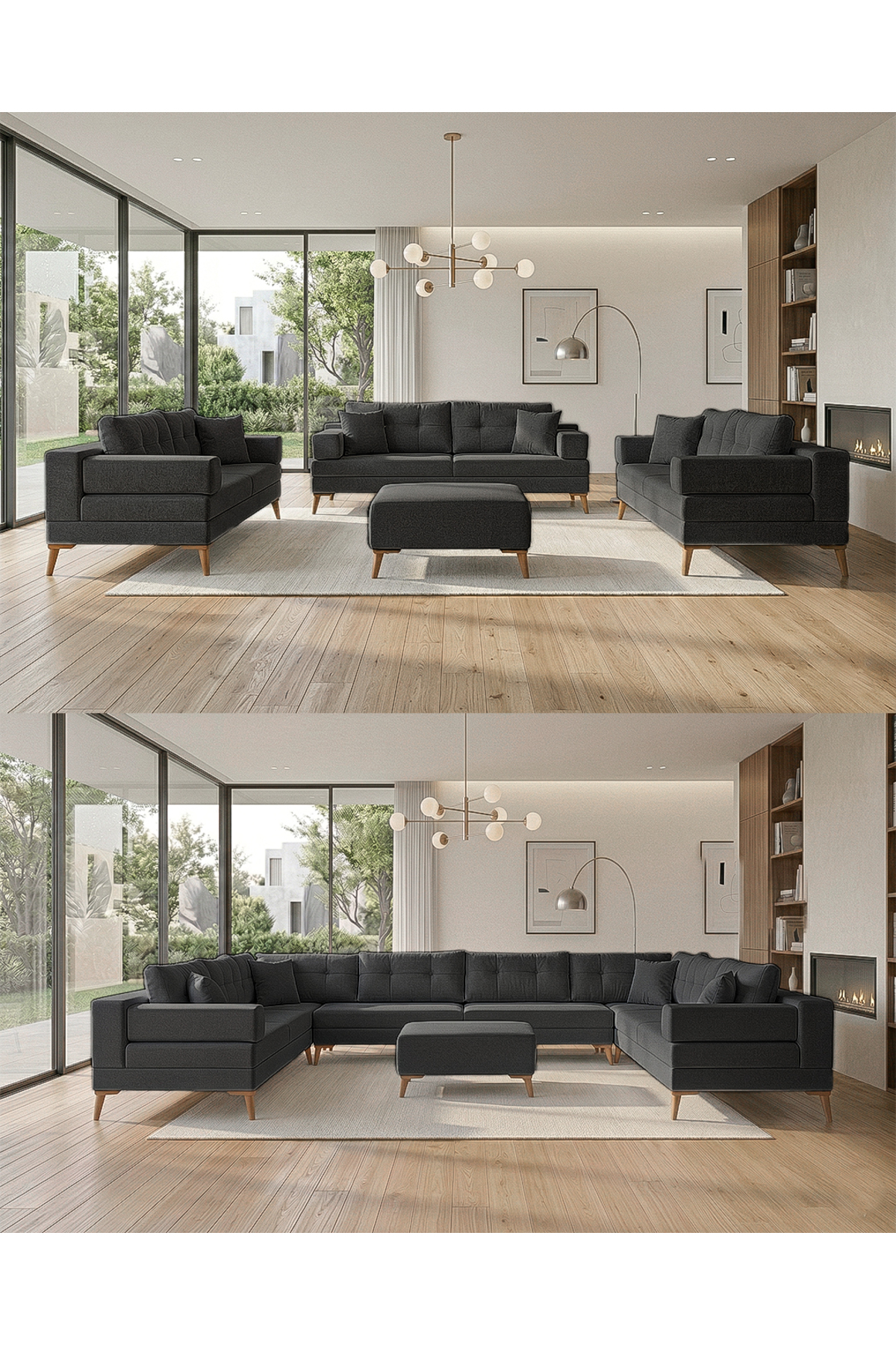 s*u様 限定300セットLed Zeppelin Black Velvet 3 Velura Home & Living Zeri Modüler Yataklı 3 Adet Üçlü Kanepe & 3