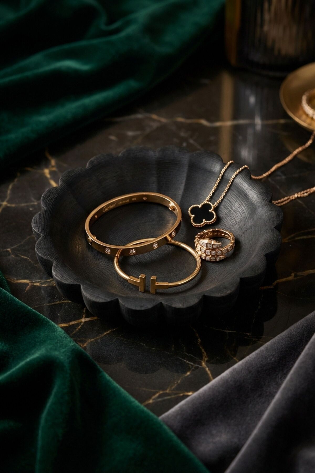Decorative Bowl Black Color Jewelry Box Ring Necklace Box Candle Plate Jewelry Organizer Model 8