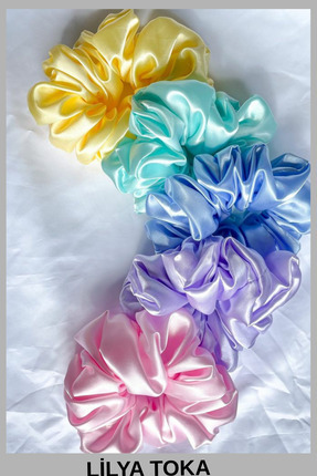 LİLYA TOKA Kadın 5Li Çapı 15 Cm Saten Gökkuşağı Saç Lastik Simit Scrunchie To...