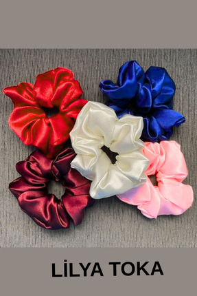 LİLYA TOKA Kadın 5li Çapı 15cm Saten Saç Lastik Simit Scrunchie Toka Seti