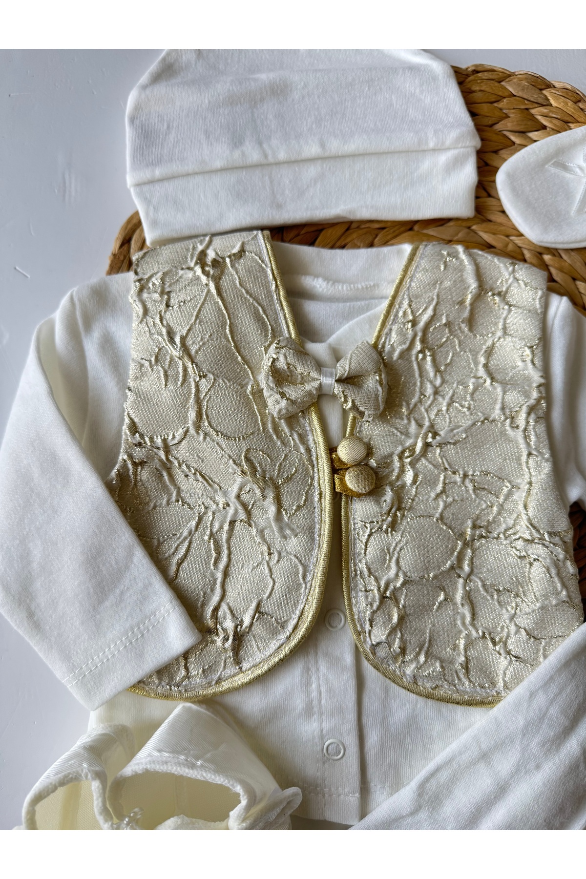 PİLEKİ BABY Yenidoğan % 100 Pamuk 6 Parça Yelekli Özel Gün Mevlüt Sünnet Takımı Sünnetlik Mevlütlük fotoğrafı 3 (önizleme)