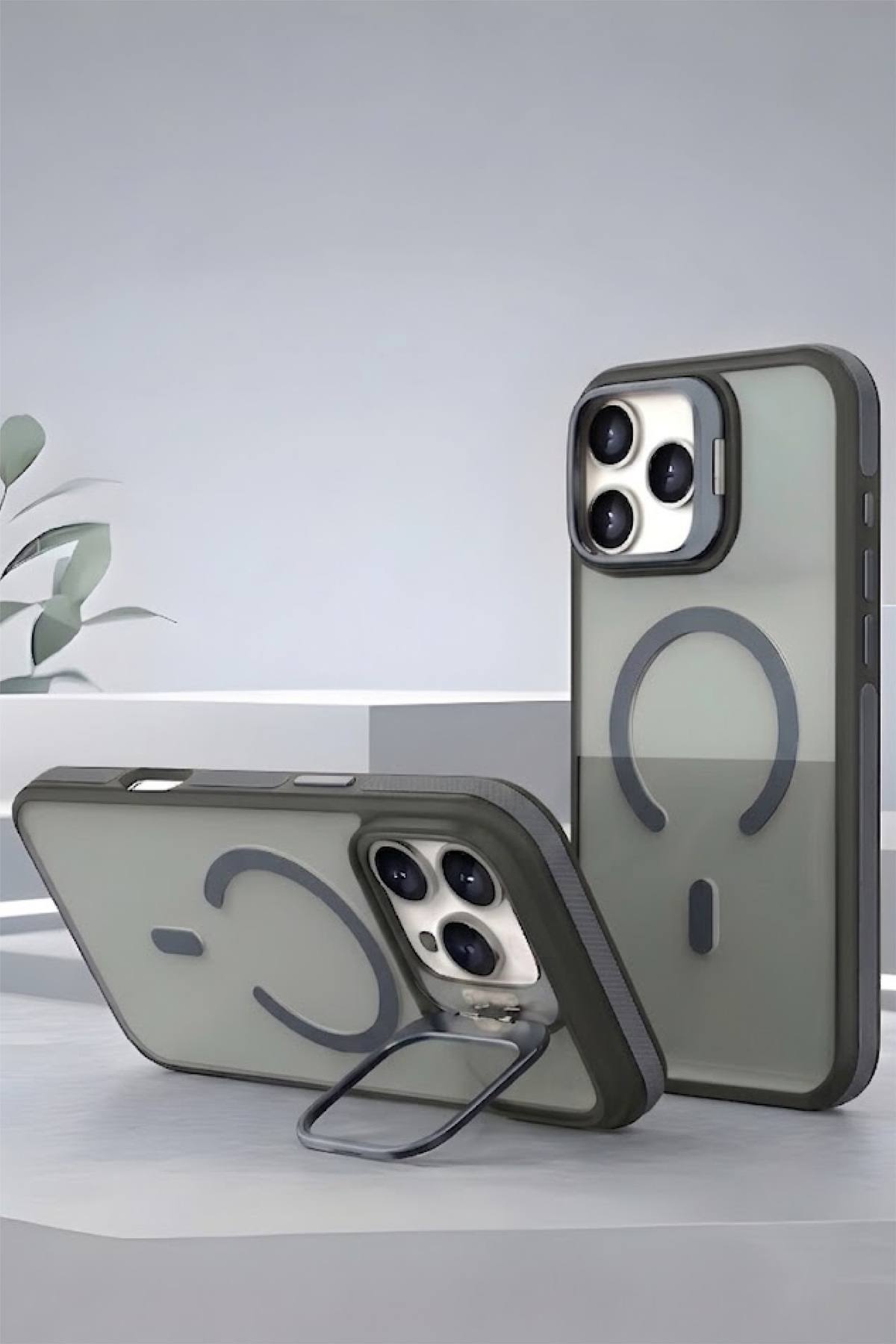Iphone 15 Pro Max Metal Camera Stand with MagSafe Feature Matte Dark Color Metal Key Premium Cover