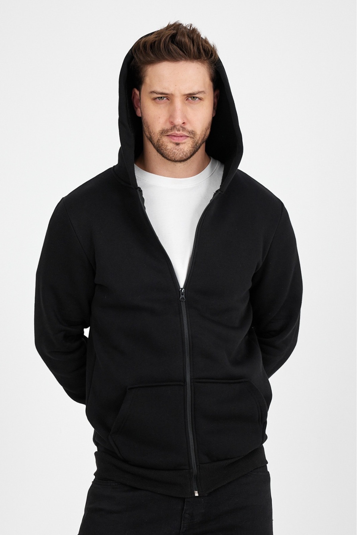 CLIPMAN  Erkek Slim Fit Örgü 3 İplik Fermuarlı Polar Hırka Siyah - Görsel 3
