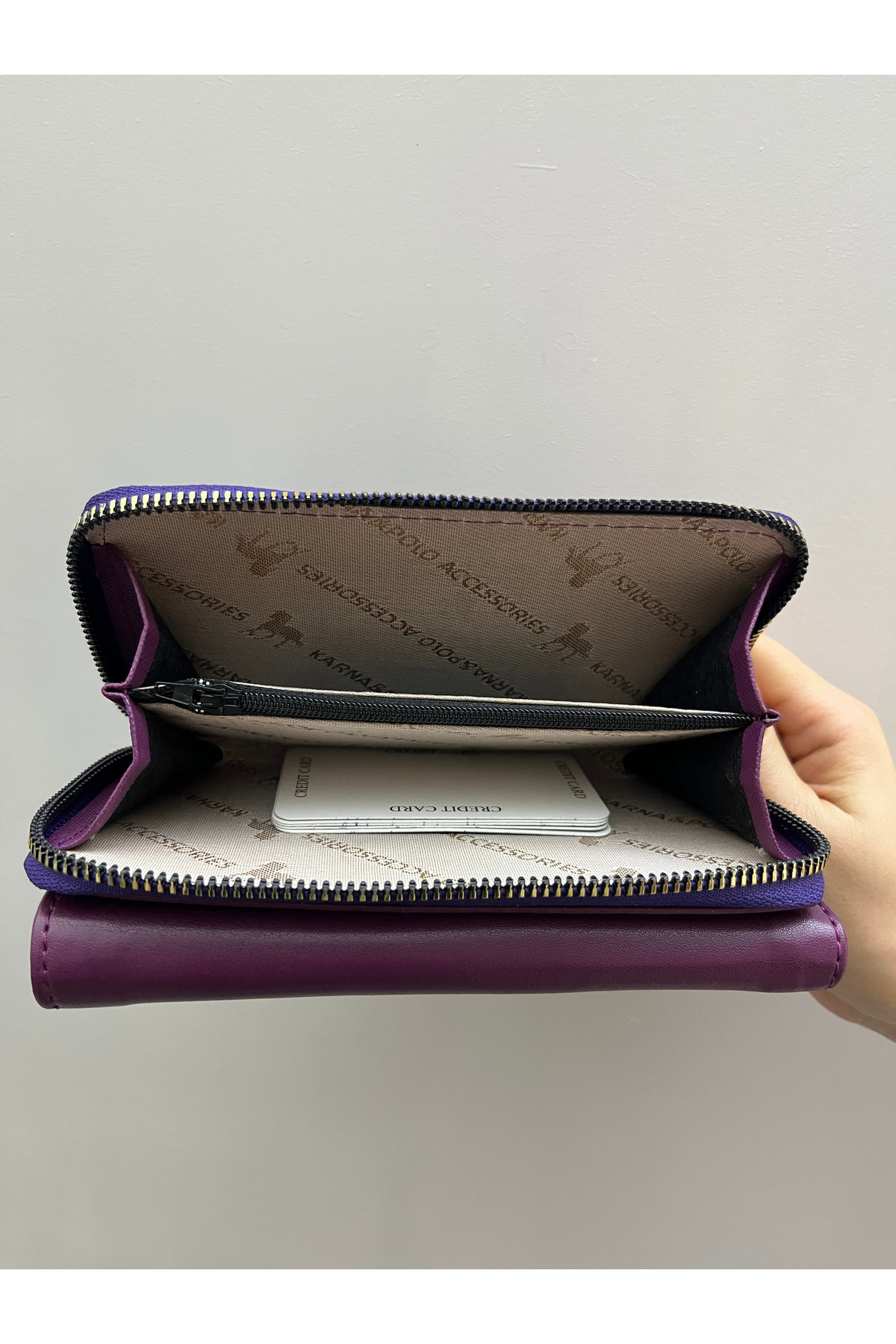 shiny ever  Mürdüm Yumuşak Deri Kadın Cüzdan El Çantası Gold Detaylı - Görsel 5