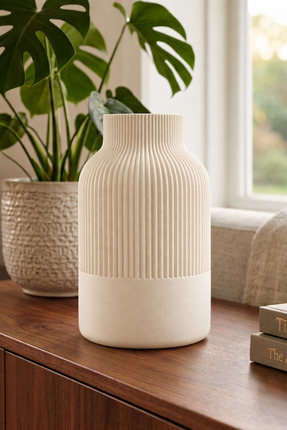 Parita Minimal Çizgili Tasarımlı Şık Japon Stili Vazo (20cm)