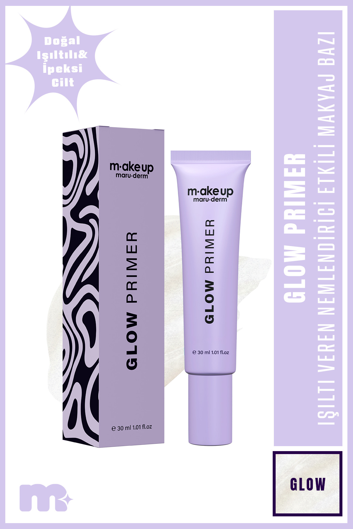 make up maruderm Ekstra Aydınlatıcı ve Nemlendirici Etkili Makyaj Bazı – Glow Primer 30 ML — سفید PrimerGlow