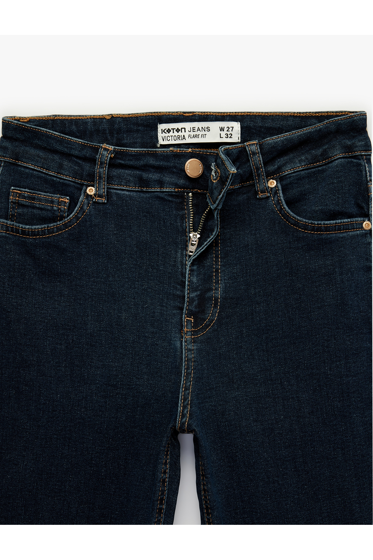 Koton  Dar Kalıp Yüksek Bel Düğmeli Cepli İspanyol Paça Denim Pantolon - Flare Jean - Görsel 8