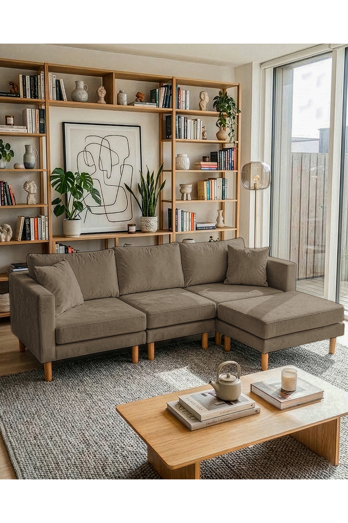 Armin Smart Corner Sofa Set & Modern Modular Bed Corner Set - Velvet - Coffee