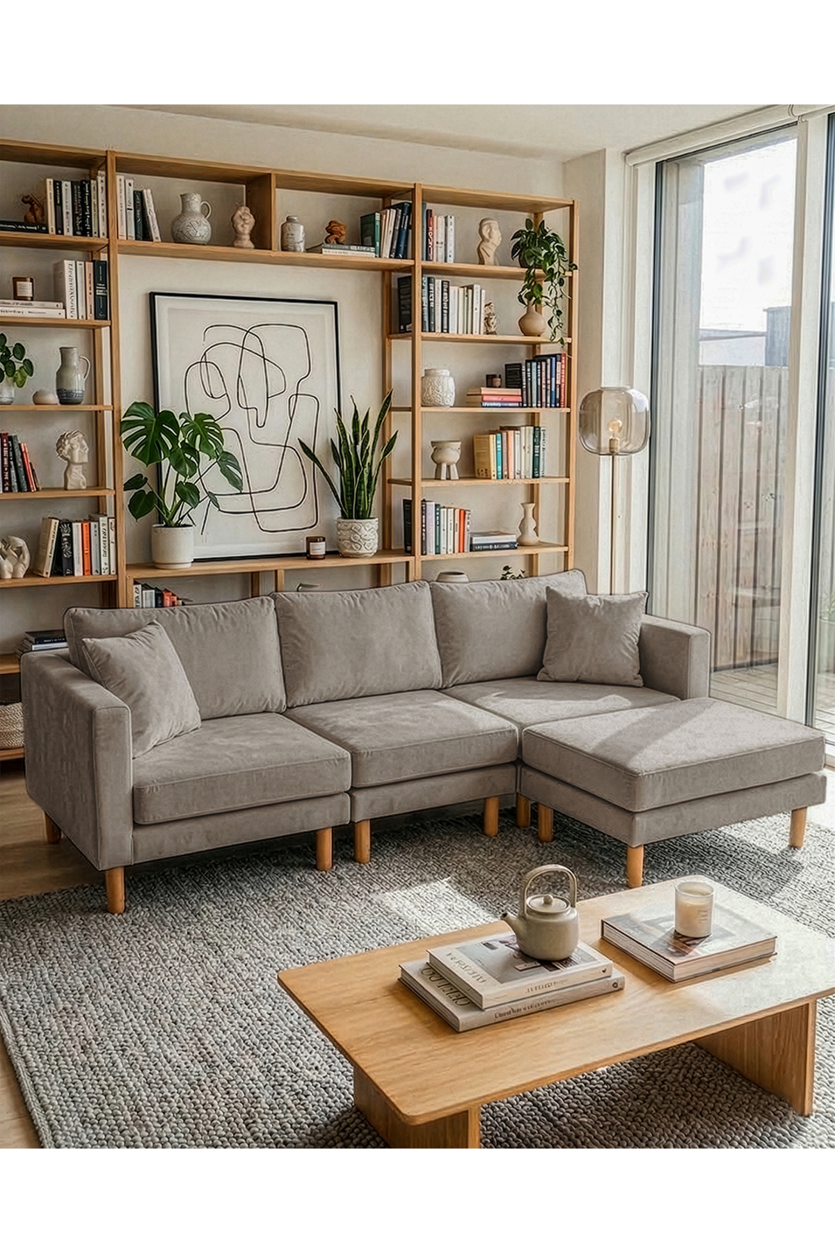 Armin Smart Corner Sofa Set & Modern Modular Bed Corner Set - Velvet - Latte