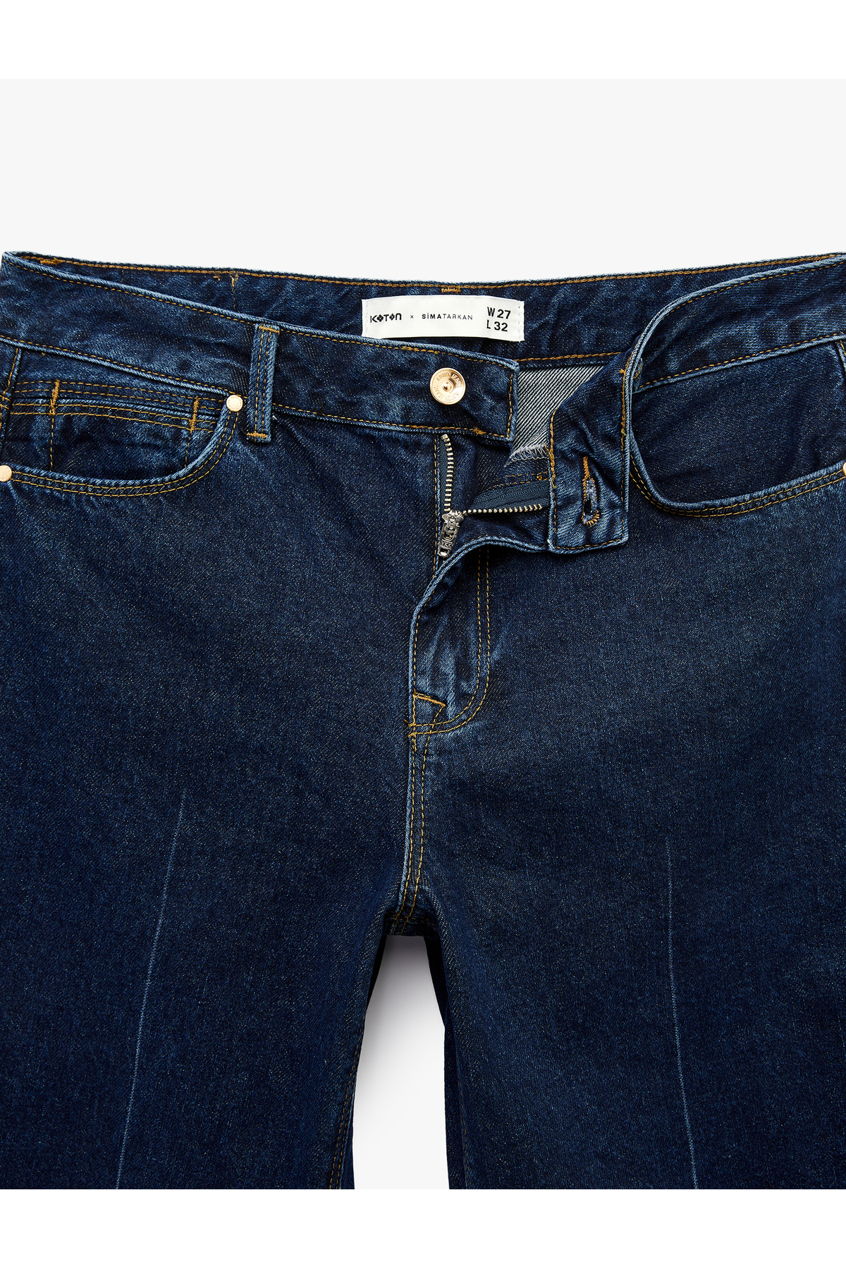 Koton Yüksek Bel Düz Paça Nervürlü Denim Pantolon - Straight Fit Jean görsel 4