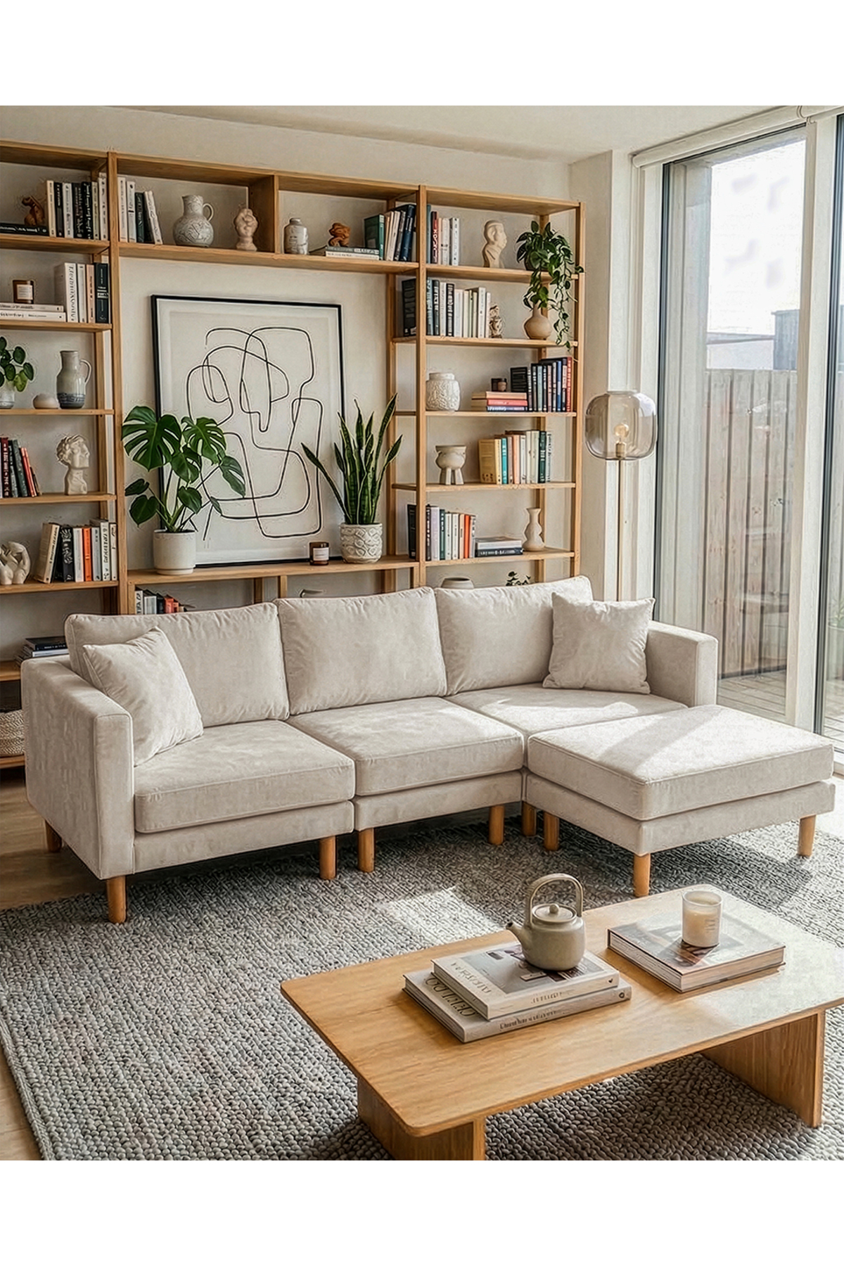 Armin Smart Corner Sofa Set & Modern Modular Bed Corner Set - Velvet - Cream