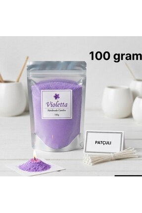 violleta .Mor İnci Toz Mum 100g - Patçuli Kokulu (Özel Fitil Hediyeli)