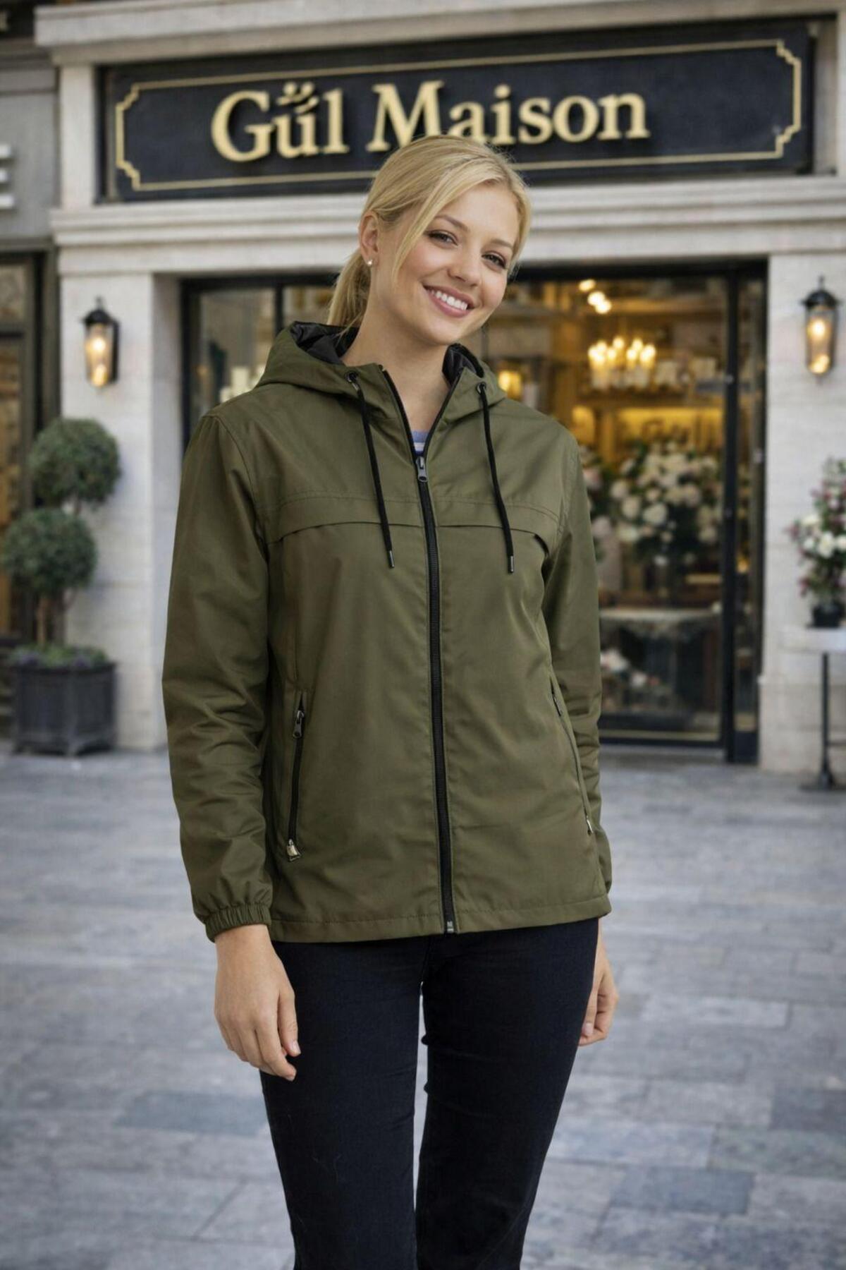 Gül Maison  Kadın Su Geçirmez Oversize Yağmurluk Kapüşonlu Şık Tasarım - Görsel 3