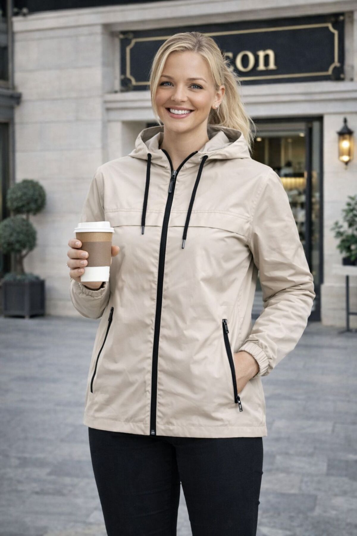 Gül Maison  Kadın Su Geçirmez Oversize Yağmurluk Kapüşonlu Şık Tasarım - Görsel 2