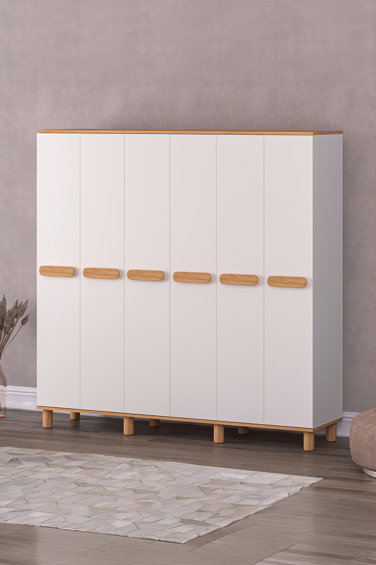 Mila 6 Lid White-Oak Wardrobe (Bohemian Leg)