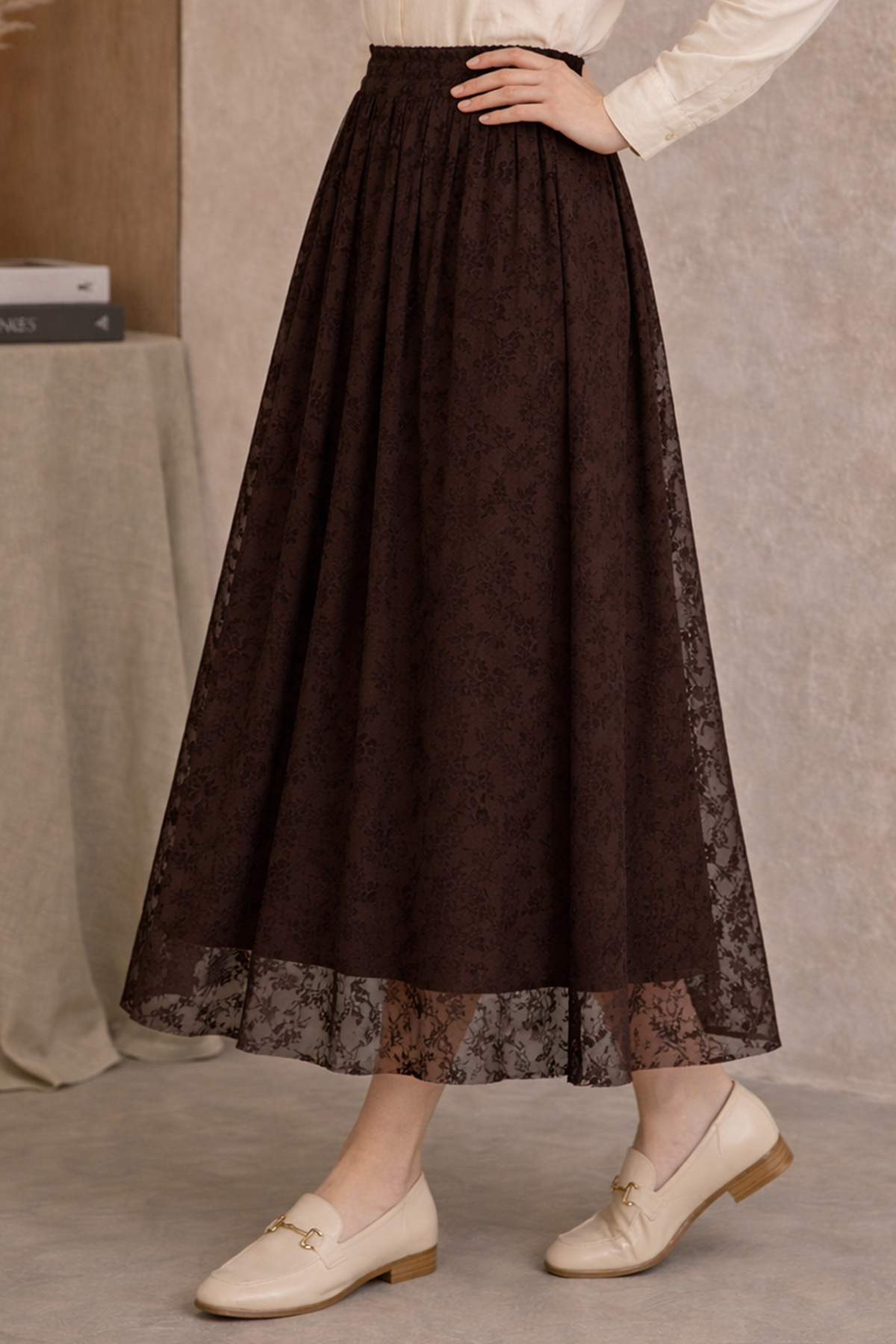 benguen  Danteli Flok Etek A220 Kahverengi - Görsel 3