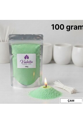 violleta .Yeşil İnci Toz Mum 100g - Çam Kokulu (Özel Fitil Hediyeli)