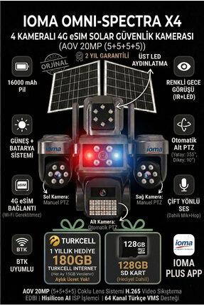 ioma 4 Kameralı, 4G Sim Kartlı, Yıllık 180GB Turkcell İnternet ve 128GB SD Ka...