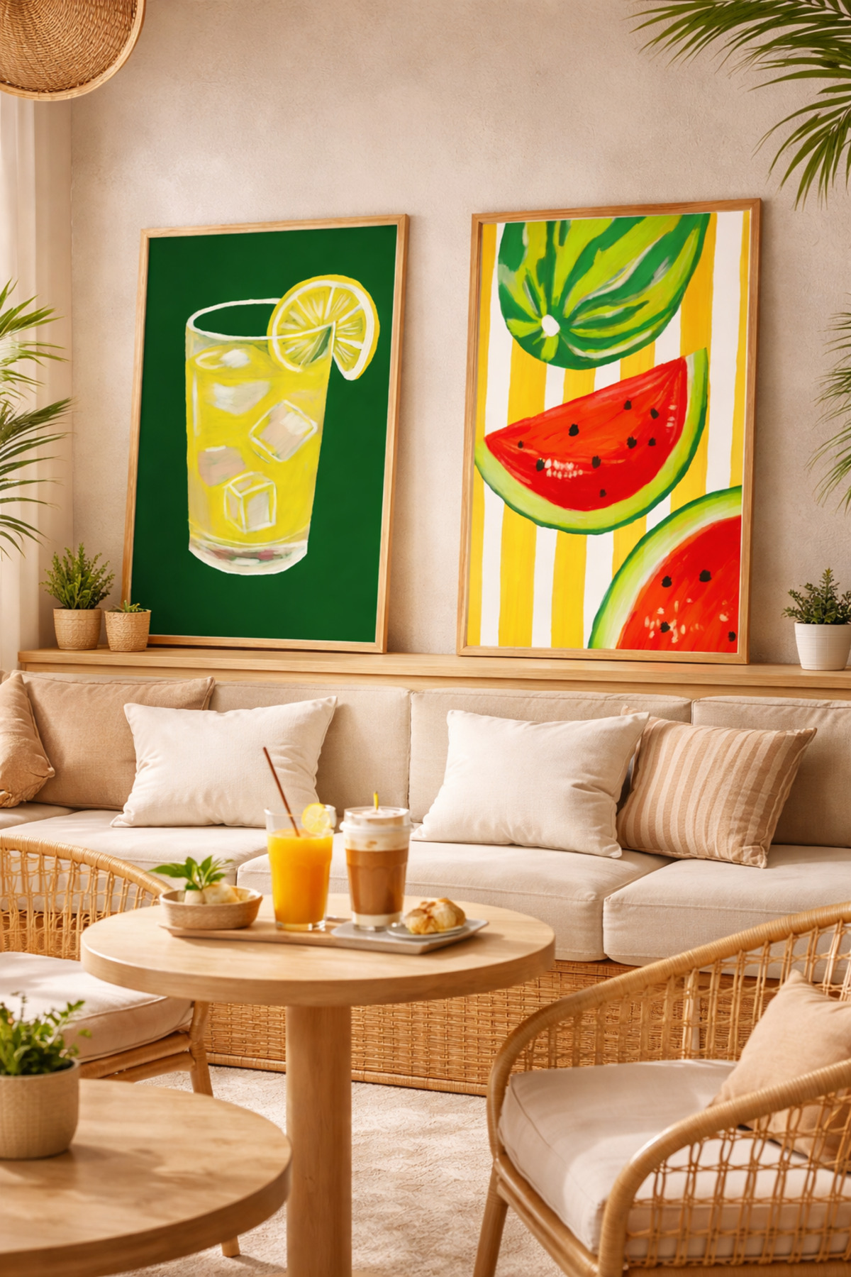 2’li Yaz Temalı Tablo Seti Limonata ve Karpuz Poster Mutfak Duvar Dekoru Çerçevesiz