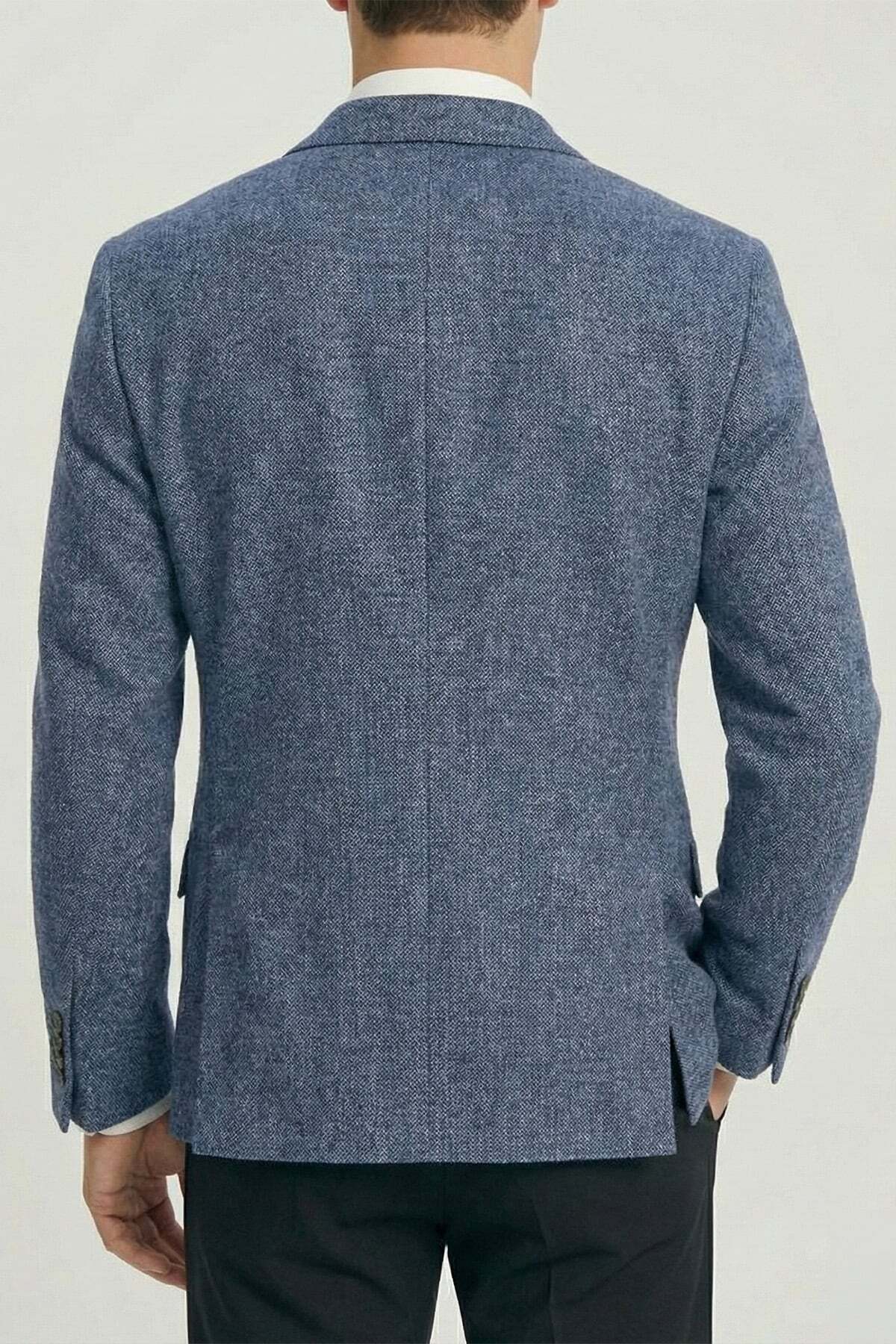 Sabri Özel  Erkek Lacivert Viskon Karışımlı 4 Drop Klasik Ceket - Görsel 4