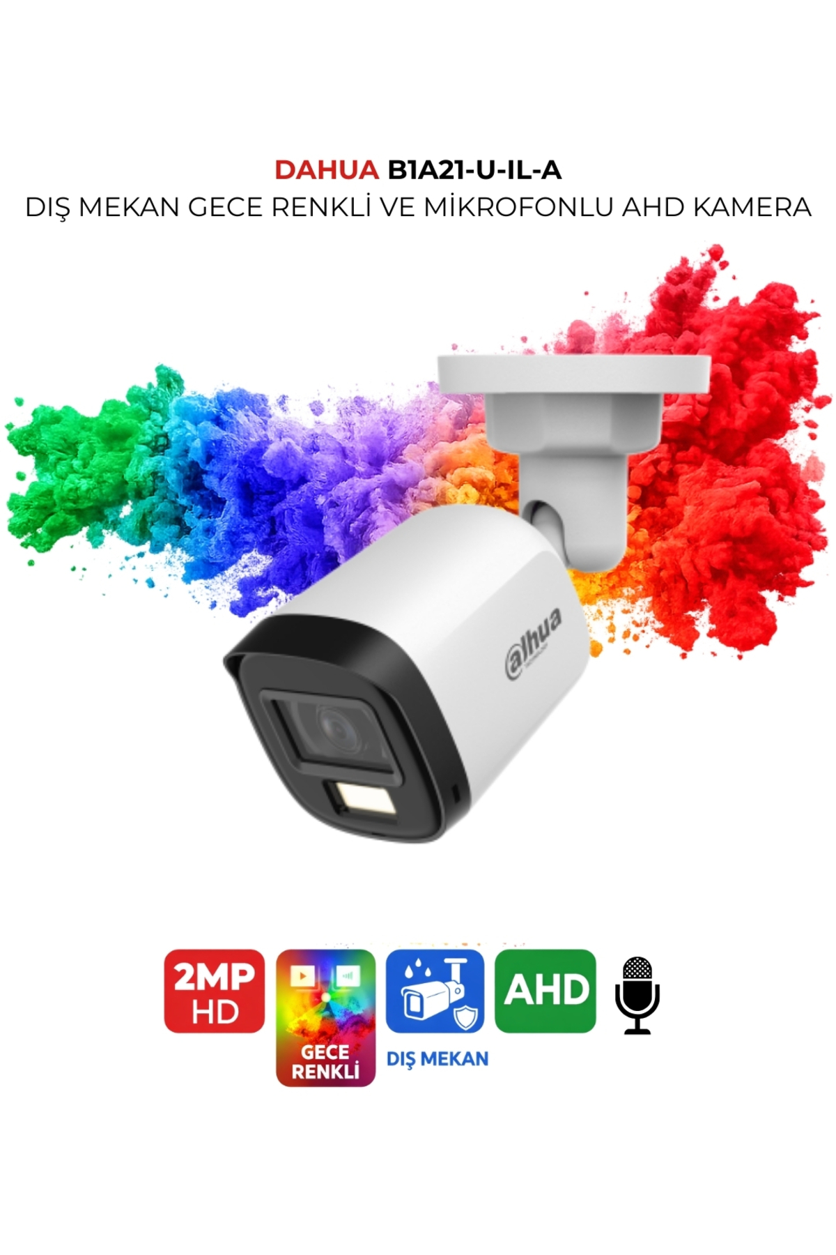 Dahua HAC-B1A21P-U-IL-A Bullet Kamera 1080P 30m Renkli Gece Görüş Dahili Mikrofon Ahd IP67