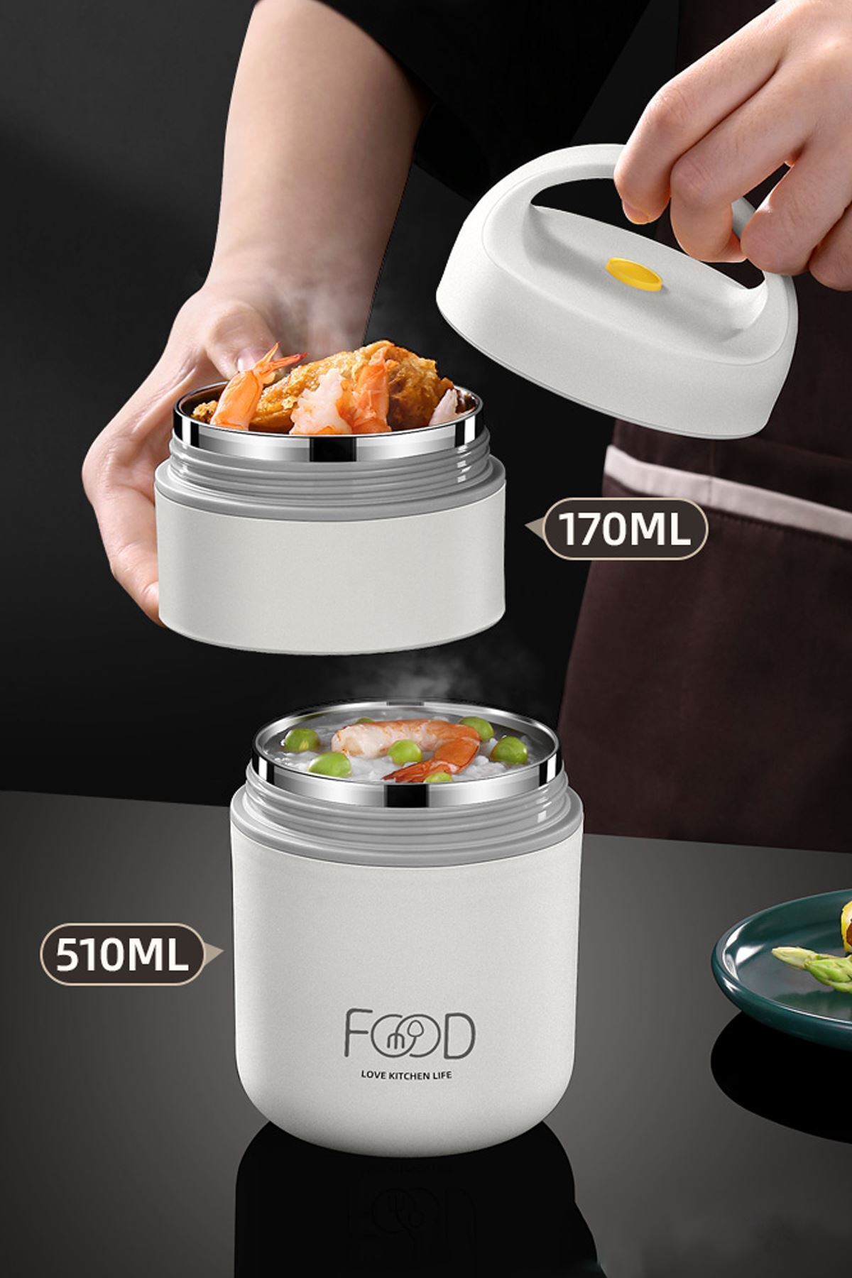 Saule 304 Çelik Çift Katlı 680 ml Yemek Mama Saklama Kabı (SICAK TUTMAZ) cin416by fotoğrafı 2 (önizleme)