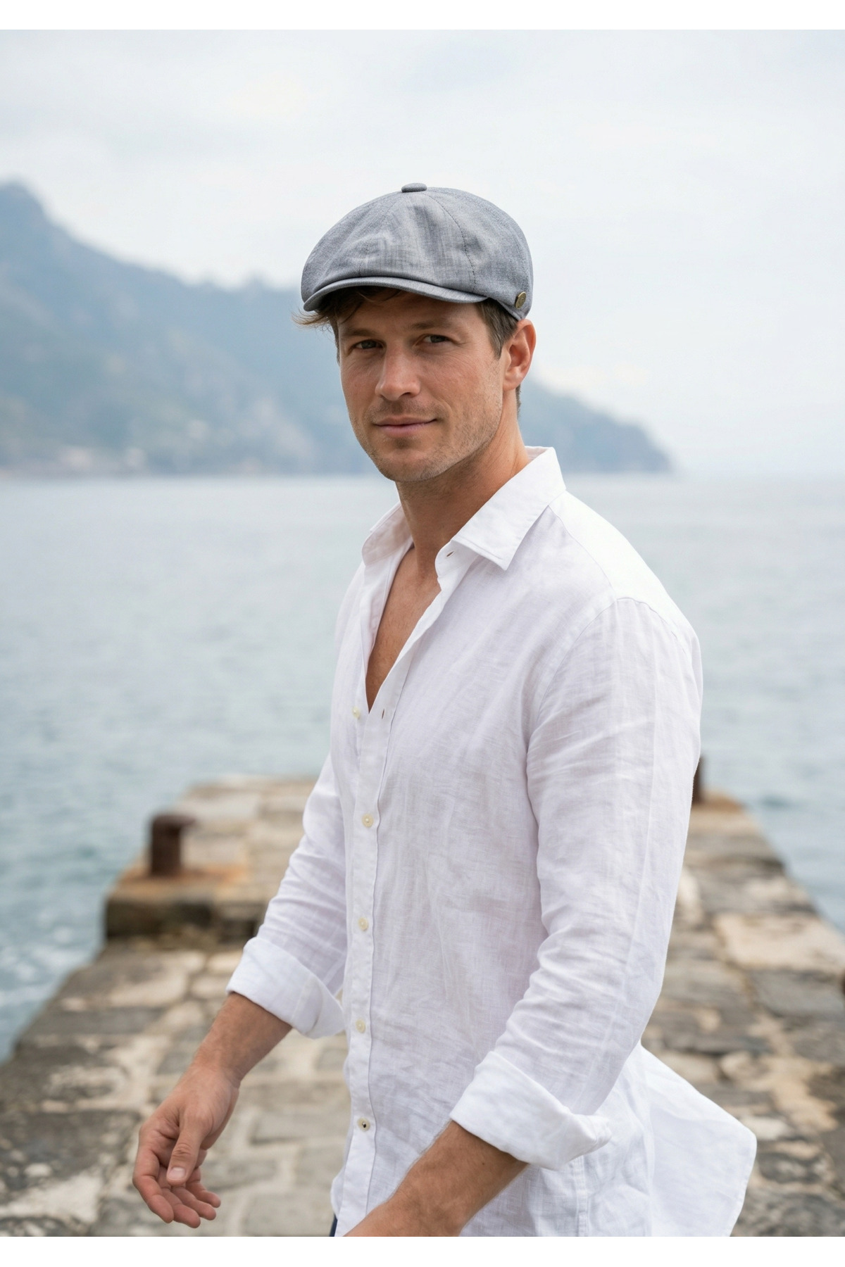 emybox  %100 Keten 8 Parça Erkek Kasket Old Money Klasik Şapka - El Yapımı Yazlık Lastikli Terletmez - Görsel 3