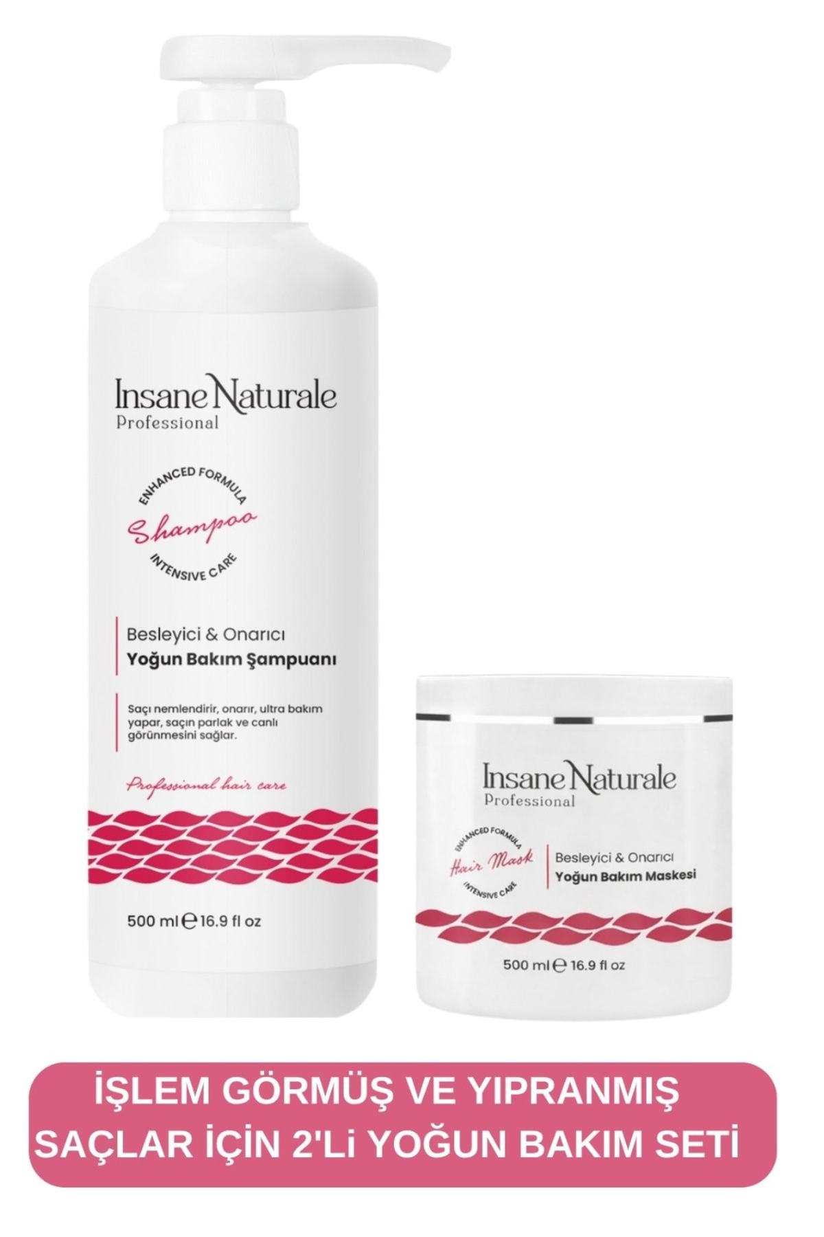 Insane Naturale İşlem Görmüş ve Yıpranmış Saçlar İçin Yoğum Bakım Seti Keratin ve Doğal Yağlar — İN-001
