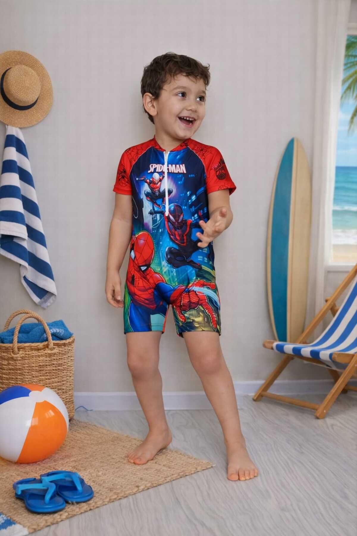 Belya Kids Wear Erkek Çocuk Sevimli Karakter2 Fermuarlı Tulum Mayo fotoğrafı 2 (önizleme)
