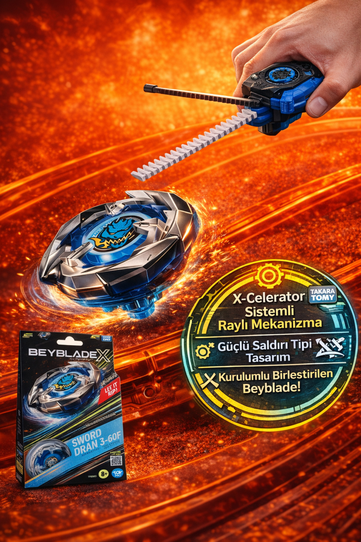 TOYFEST Beyblade X Sword Dran 3-60F Başlangıç Seti Orijinal Takara