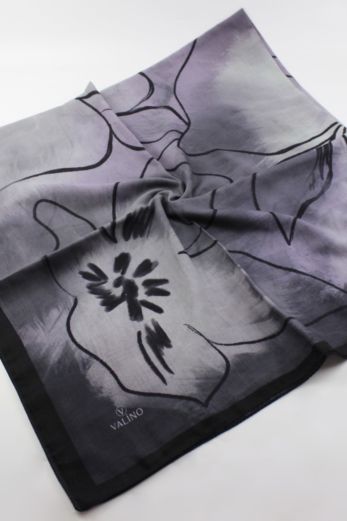 120x120 Watercolor Oversized Scarf Cotton Scarf Oversized Scarf Black Smoked