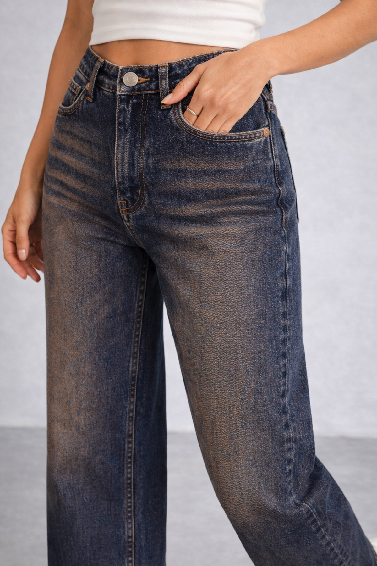 Lighter Jeans Kadın Yüksek Bel Likralı Wide Leg Palazzo Jean Pantolon Esnek Kumaş Bol Paça Vintage Yıkamalı Günlük