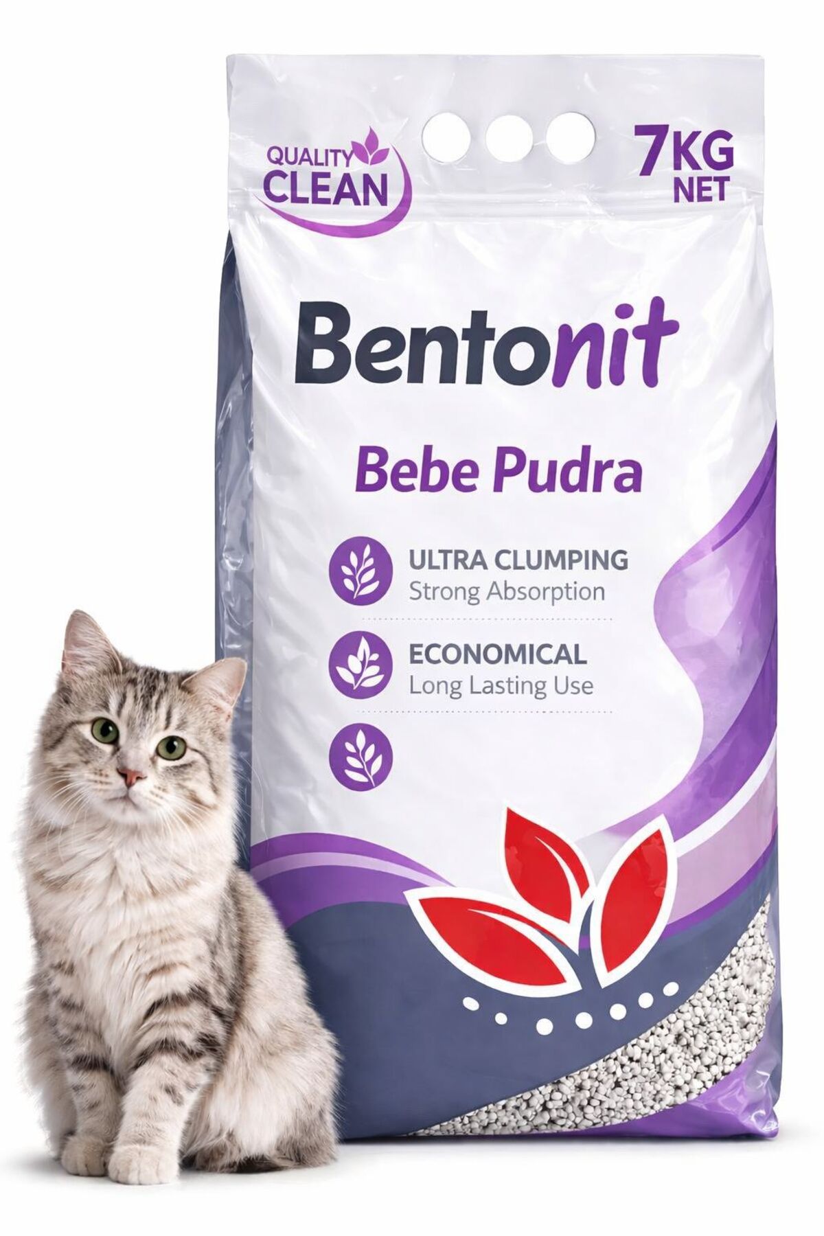 Quality CLEAN Bebe Pudra Kokulu (NET 7 KG) Bentonit Ultra Topaklaşan Kedi Kumu