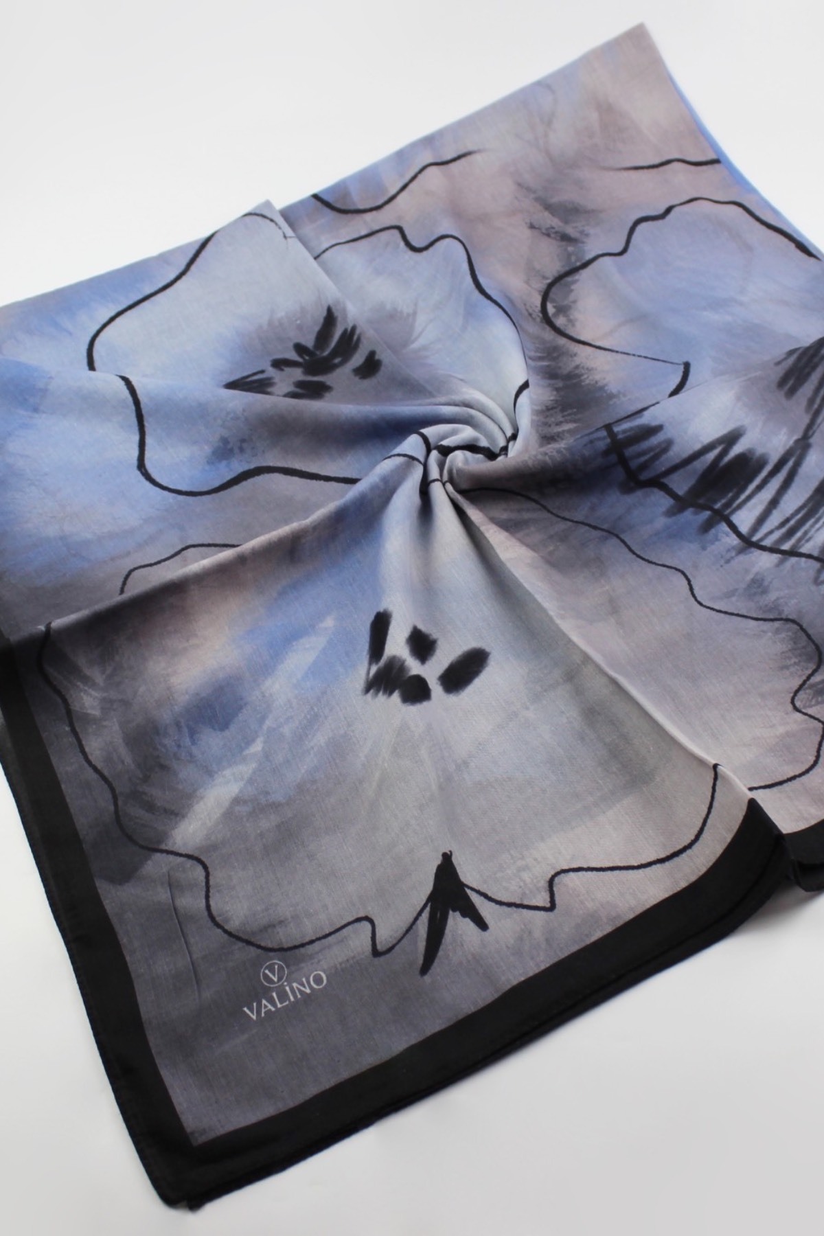 120x120 Watercolor Pattern Oversized Scarf Cotton Scarf Oversized Scarf Black Blue