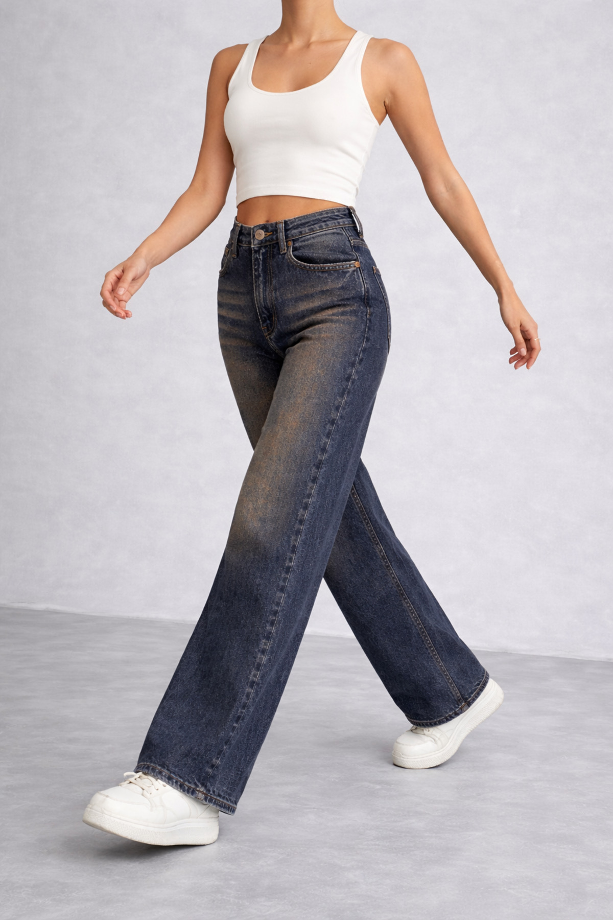 Lighter Jeans Kadın Yüksek Bel Likralı Wide Leg Palazzo Jean Pantolon Esnek Kumaş Bol Paça Vintage Yıkamalı Günlük