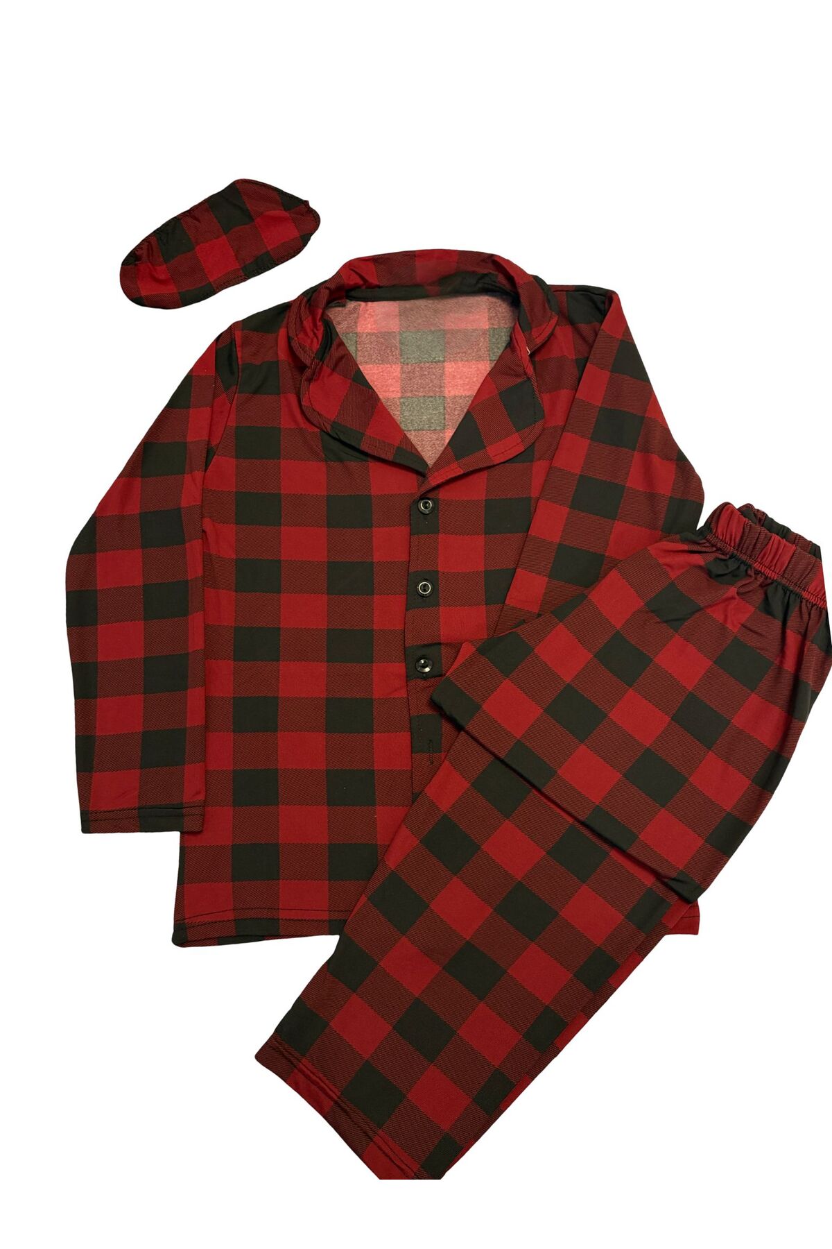 mışıl mışıl kids Erkek Çocuk Yazlık Milan Kumaş Uyku Bantlı Kırmızı Ekose Gömlek Yaka Pijama Takımı fotoğrafı 2 (önizleme)