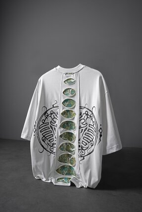 Slatra Erkek Beyaz Spine Efektli Baskılı Oversize Tshirt