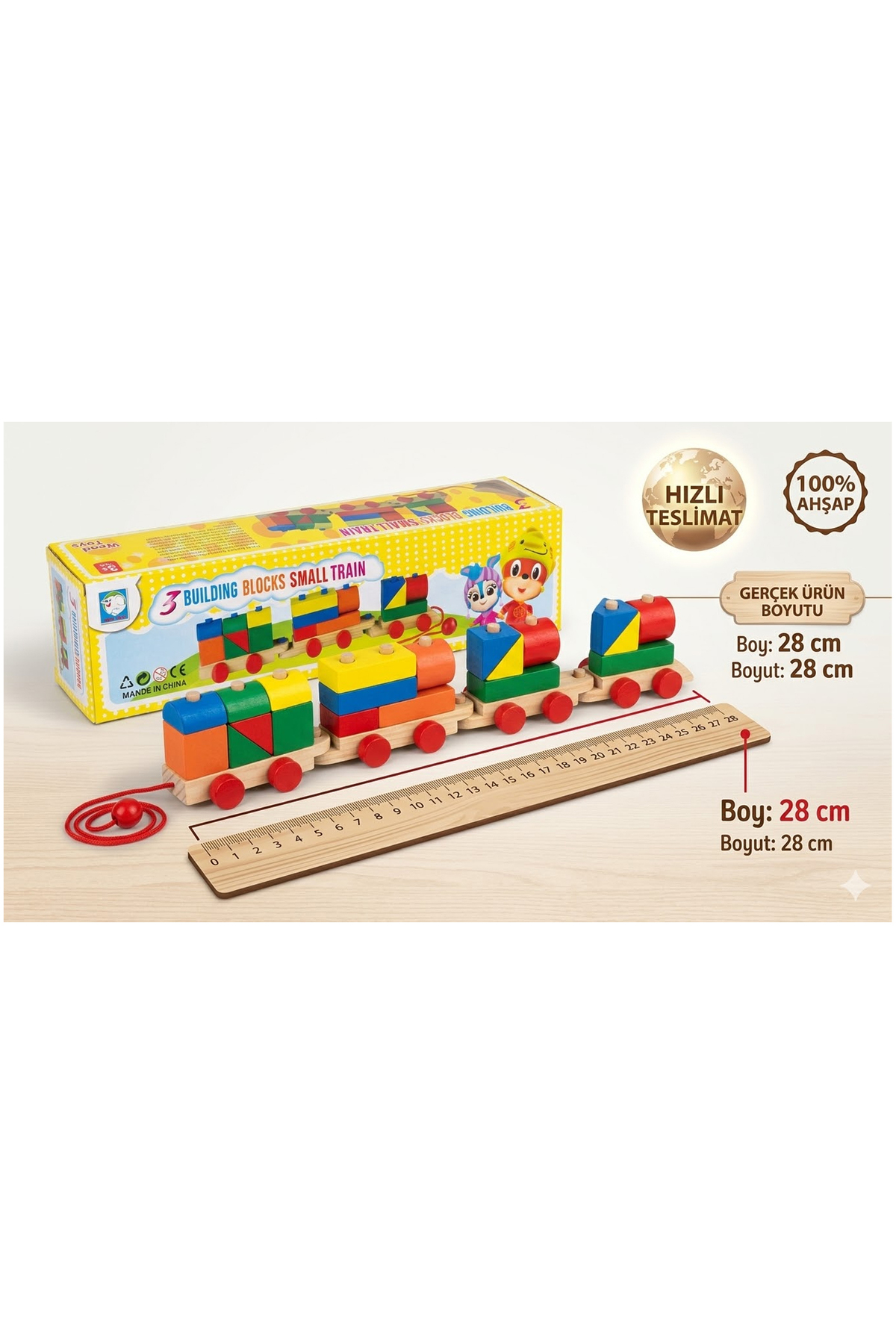 direkstoktan 3 Vagonlu Sök Tak Bloklu Ahşap Tren Çocuk Oyuncak / 3 Building Blocks Small Train Wooden Toys fotoğrafı 3 (önizleme)